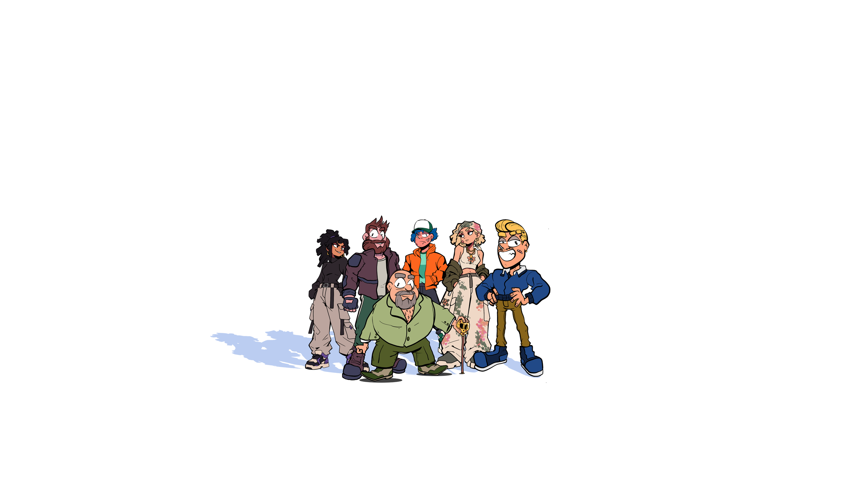 The six MAGA characters standing together, with their ground shadow.